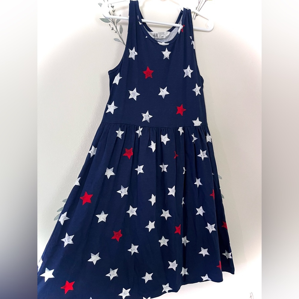 H&M Girls Navy Blue red star dress
